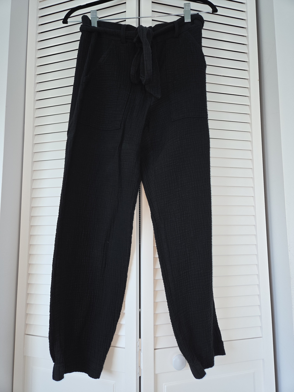 Catherine Malandrino Black Tie-Waist Textured Joggers